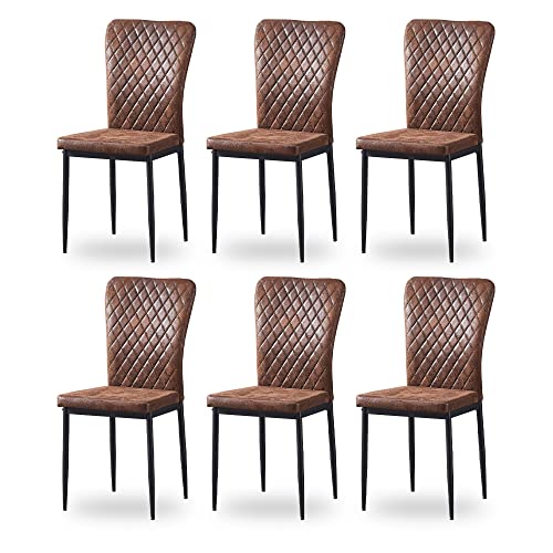 JYMTOM 6er-Set Esszimmerstühle mit Kunstleder-Bezug, hoher Rückenlehne, Metallgestell modernem Skandinavien-Design für Restaurant, Esszimmer, Bar und Café (6, künstliches Wildleder braun) von JYMTOM