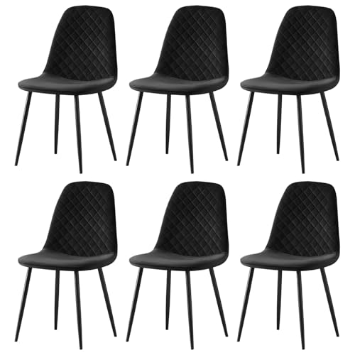 JYMTOM 6er-Set Samt Esszimmerstühle Wohnzimmerstuhl Sessel mit Rückenlehne Sessel Stuhl Scandinavian Vintage mit Stahlbeinen in Schwarz (6, schwarz) von JYMTOM