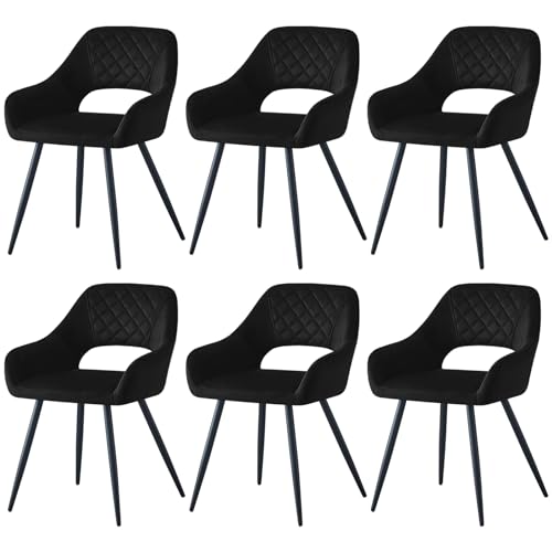 JYMTOM Samt-Esszimmerstuhl mit Stoffbezug, gepolsterte Sitzfläche mit offener Rückenlehne, modernes Design, Esszimmersesel mit Metallbeinen für Esszimmer, Wohnzimmer und Küche (6, schwarz) von JYMTOM