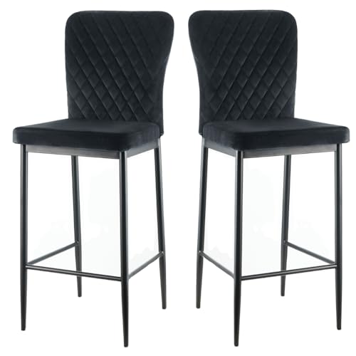 JYMTOM Barhocker 2er Set Designer Barstuhl Hocker, Samt Stuhl für Polsterhocker,mit modischer Hocker mit Metallbeine Tresenhocker Rückenlehne Fußstütze für Bistro Esszimmer und Bar(2, Schwarz) von JYMTOM