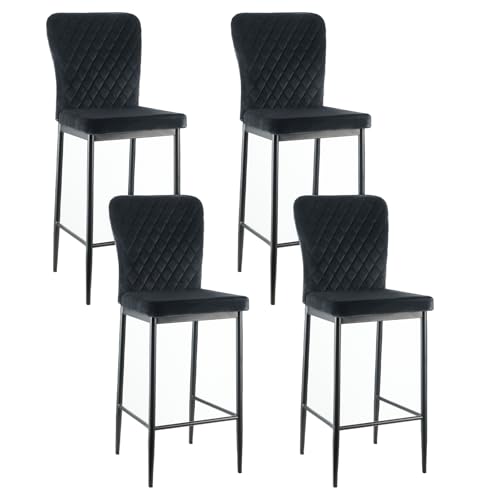 JYMTOM Barhocker 4er Set Designer Barstuhl Hocker, Samt Stuhl für Polsterhocker,mit modischer Hocker mit Metallbeine Tresenhocker Rückenlehne Fußstütze für Bistro Esszimmer und Bar(4, Schwarz) von JYMTOM