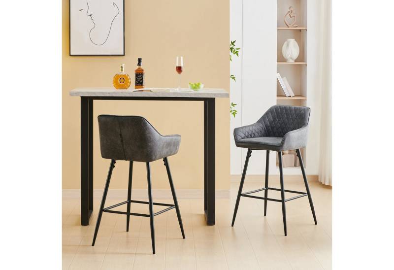 JYMTOM Barhocker Kunstleder Barhocker, 2er-Set, Barstühle mit gepolsterter Sitz, Rücken-/Armlehnen,Metallbeinen,für Frühstückstheken(2,hellgrau) von JYMTOM