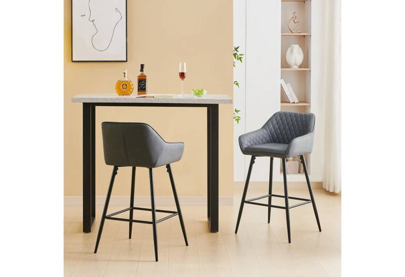 JYMTOM Barhocker Kunstleder Barhocker, 2er-Set, Barstühle mit gepolsterter Sitz, Rücken-/Armlehnen und Metallbeinen für Küche,Bar,Esszimmer.(2,grau) von JYMTOM
