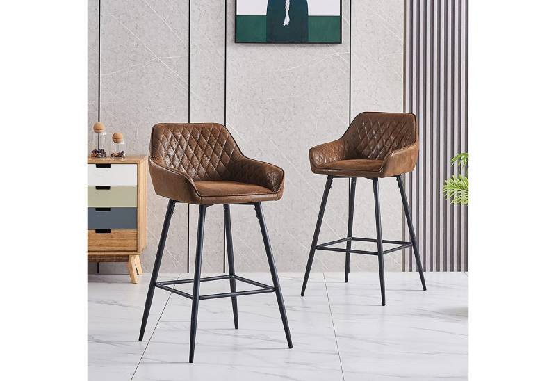 JYMTOM Barhocker Kunstleder Barhocker, 2er-Set, Barstühle mit gepolsterter Sitz, Rückenlehne,Armlehne und Metallbeine,für Esszimmer und Bar (2,braun) von JYMTOM