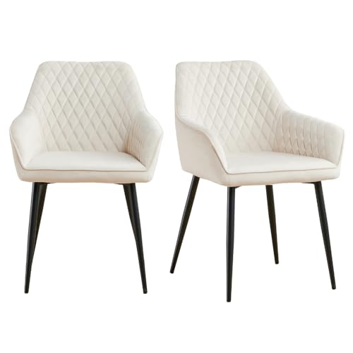 JYMTOM Esszimmerstühle 2er Set Küchenstühle Polsterstühle modernes Design Stühle mit Armlehne, Sitzfläche aus Samt, Gestell aus Metall, für Wohnzimmer, Schlafzimmer und Küche(2,Beige) von JYMTOM