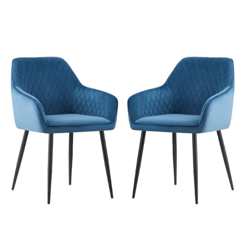 JYMTOM Esszimmerstühle 2er Set Küchenstühle Polsterstühle modernes Design Stühle mit Armlehne, Sitzfläche aus Samt, Gestell aus Metall, für Wohnzimmer, Schlafzimmer und Küche(2,Teal) von JYMTOM