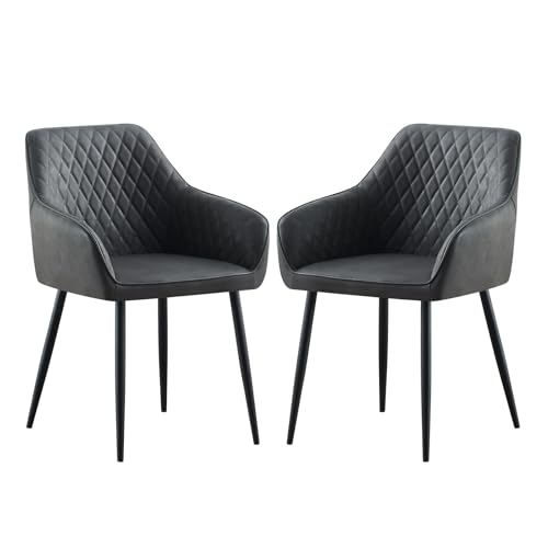 JYMTOM Esszimmerstühle 2er Set Küchenstühle Polsterstühle modernes Design Stühle mit Armlehne, Sitzfläche aus Kunstleder, Gestell aus Metall, für Wohnzimmer, Schlafzimmer und Küche(2,PU Grau) von JYMTOM
