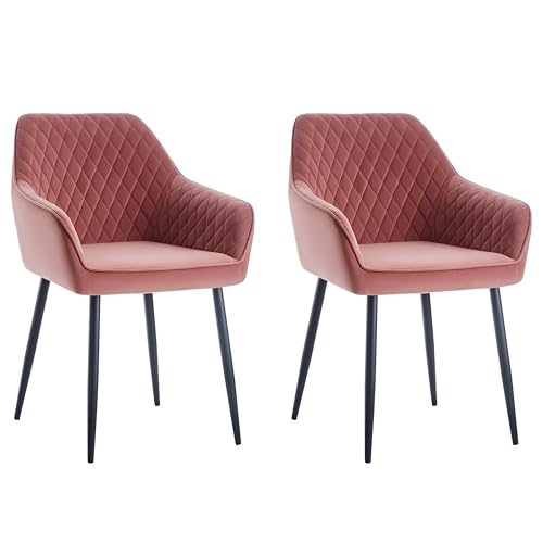 JYMTOM Esszimmerstühle 2er Set Küchenstühle Polsterstühle modernes Design Stühle mit Armlehne, Sitzfläche aus Samt, Gestell aus Metall, für Wohnzimmer, Schlafzimmer und Küche(2,Rose) von JYMTOM