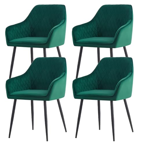 JYMTOM 4er-Set Samt Esszimmer Stühle Gitter Design Armlehnestühle mit Sitzfläche aus Samt, Küchenstühle mit Gestell aus Metall, für Wohnzimmer, Schlafzimmer(4,Grün) von JYMTOM