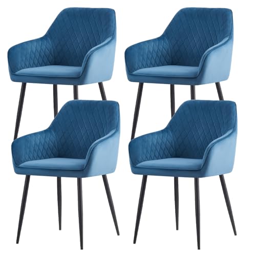 JYMTOM Esszimmerstühle 4er Set Küchenstühle Polsterstühle modernes Design Stühle mit Armlehne, Sitzfläche aus Samt, Gestell aus Metall, für Wohnzimmer, Schlafzimmer und Küche(4,Teal) von JYMTOM