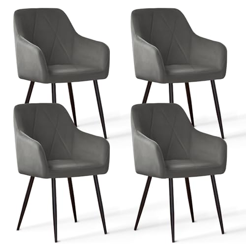 JYMTOM Esszimmerstühle 4er Set Samtbezug Polsterstuhl Wohnzimmerstuhl mit Armlehnen Sessel mit Rückenlehne Diamond Design Stuhl Esszimmer für Esstisch (4, grau) von JYMTOM