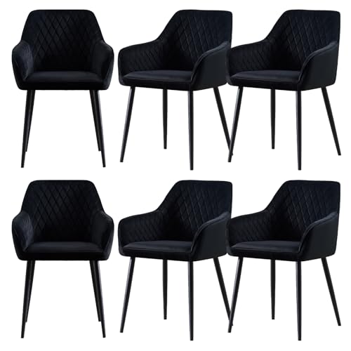 JYMTOM Esszimmerstühle 6er Set Küchenstühle Polsterstühle modernes Design Stühle mit Armlehne, Sitzfläche aus Samt, Gestell aus Metall, für Wohnzimmer, Schlafzimmer und Küche（6,Schwarz） von JYMTOM