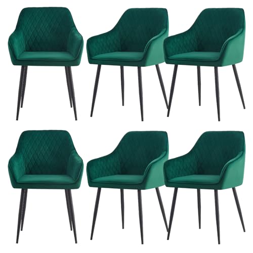 JYMTOM 6er-Set Samt Esszimmer Stühle Gitter Design Armlehnestühle mit Sitzfläche aus Samt, Küchenstühle mit Gestell aus Metall, für Wohnzimmer, Schlafzimmer(6,Grün) von JYMTOM