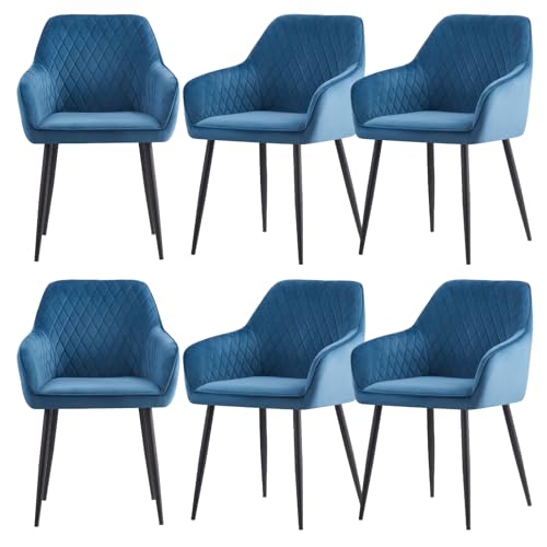 JYMTOM Esszimmerstühle 6er Set Küchenstühle Polsterstühle modernes Design Stühle mit Armlehne, Sitzfläche aus Samt, Gestell aus Metall, für Wohnzimmer, Schlafzimmer und Küche(6,Teal) von JYMTOM