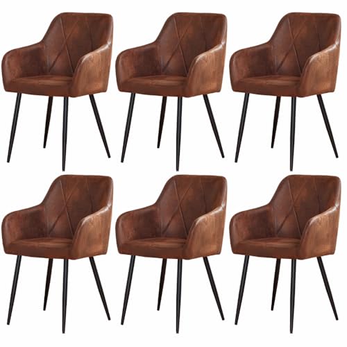 JYMTOM Esszimmerstühle 6er Set Kunstleder Polsterstuhl Wohnzimmerstuhl mit Armlehnen Sessel mit Rückenlehne Diamond Design Stuhl Esszimmer für Esstisch (6, Braun) von JYMTOM