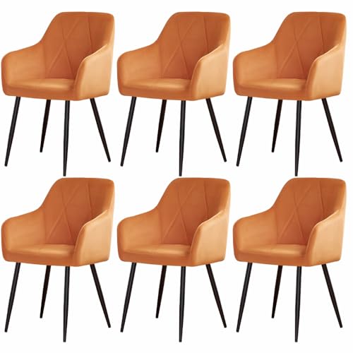 JYMTOM Esszimmerstühle 6er Set Samtbezug Polsterstuhl Wohnzimmerstuhl mit Armlehnen Sessel mit Rückenlehne Diamond Design Stuhl Esszimmer für Esstisch (6, Orange) von JYMTOM