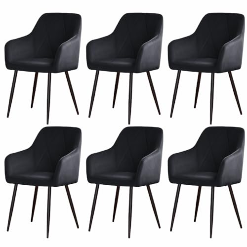 JYMTOM Esszimmerstühle 6er Set Samtbezug Polsterstuhl Wohnzimmerstuhl mit Armlehnen Sessel mit Rückenlehne Diamond Design Stuhl Esszimmer für Esstisch (6, Schwarz) von JYMTOM