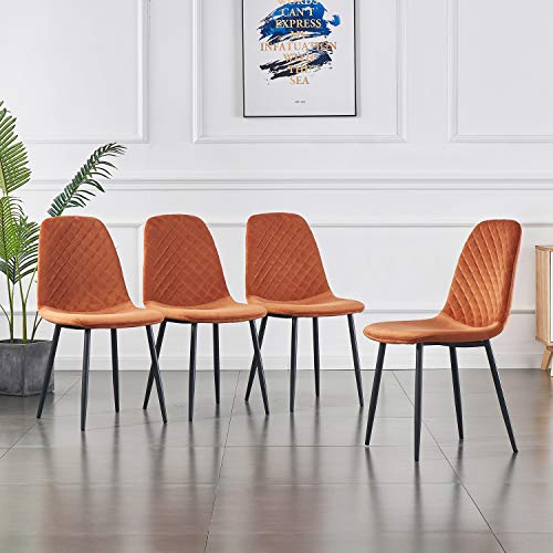 JYMTOM Esszimmerstühle Orange 4er Set Küchenstuhl Samt Stoffsitz Wohnzimmerstuhl Sessel mit Metallbeinen Rückenlehne Büro Wohnmöbel (orange, 4 Stücke) von JYMTOM