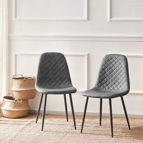 JYMTOM Esszimmerstühle Wohnzimmerstuhl Sessel mit Rückenlehne Sessel Stuhl Scandinavian Vintage Künstlich aus Kunstleder mit Stahlbeinen in Schwarz (2, PU grau) von JYMTOM