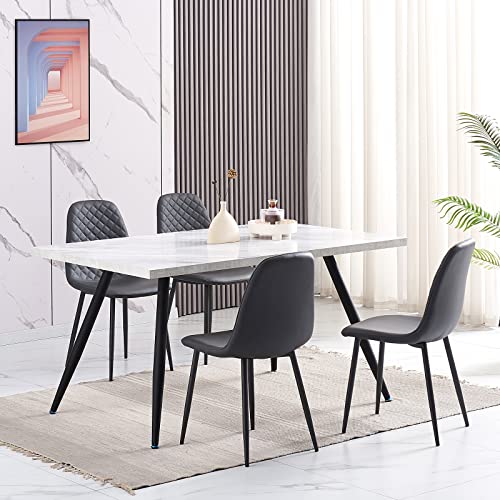 JYMTOM Esszimmerstühle Wohnzimmerstuhl Sessel mit Rückenlehne Sessel Stuhl Scandinavian Vintage Künstlich aus Kunstleder mit Stahlbeinen in Schwarz (4, PU grau) von JYMTOM