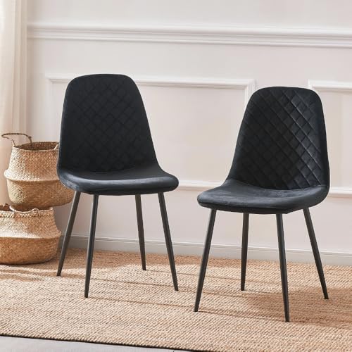 JYMTOM Esszimmerstühle Wohnzimmerstuhl Sessel mit Rückenlehne Sessel Stuhl Scandinavian Vintage aus Samt mit Stahlbeinen in Schwarz (2, schwarz) von JYMTOM
