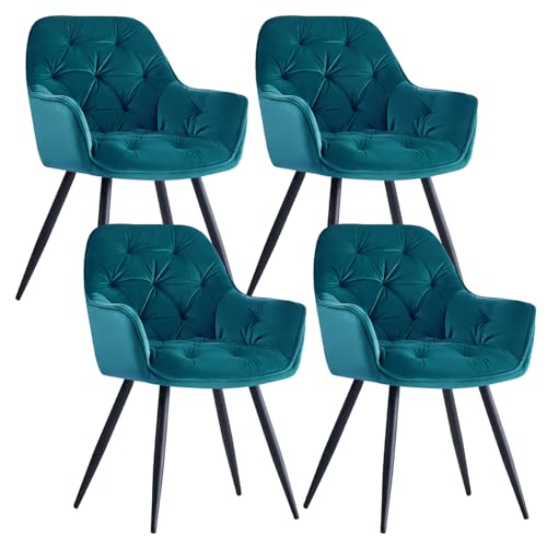 JYMTOM Esszimmerstühle mit dickem Samtstoff gepolsterter Sitz, Metallbeinen, Armlehnen und Rückenlehne Eckstuhl für Lounge Wohnzimmer(blaugrün,4) von JYMTOM