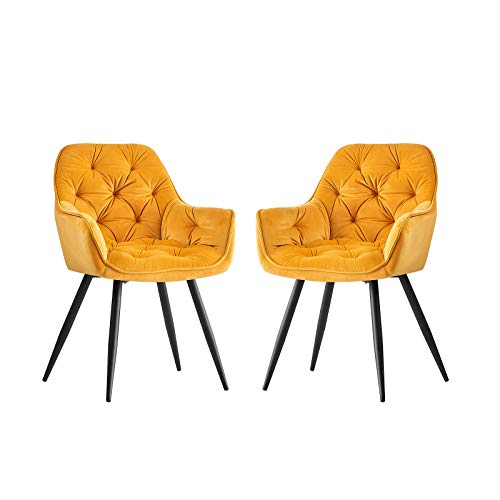 JYMTOM Esszimmerstühle mit dickem Samtstoff gepolsterter Sitz, Metallbeinen, Armlehnen und Rückenlehne Eckstuhl für Lounge Wohnzimmer(gelb,2) von JYMTOM