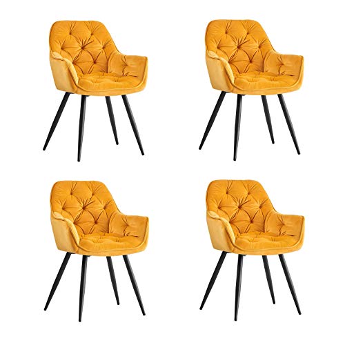 JYMTOM Esszimmerstühle mit dickem Samtstoff gepolsterter Sitz, Metallbeinen, Armlehnen und Rückenlehne Eckstuhl für Lounge Wohnzimmer(gelb,4) von JYMTOM