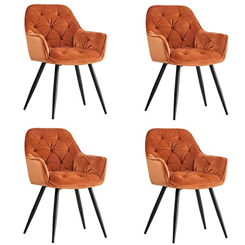 JYMTOM Esszimmerstühle mit dickem Samtstoff gepolsterter Sitz, Metallbeinen, Armlehnen und Rückenlehne Eckstuhl für Lounge Wohnzimmer(orange,4) von JYMTOM