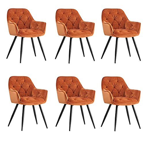 JYMTOM Esszimmerstühle mit dickem Samtstoff gepolsterter Sitz, Metallbeinen, Armlehnen und Rückenlehne Eckstuhl für Lounge Wohnzimmer(orange,6) von JYMTOM