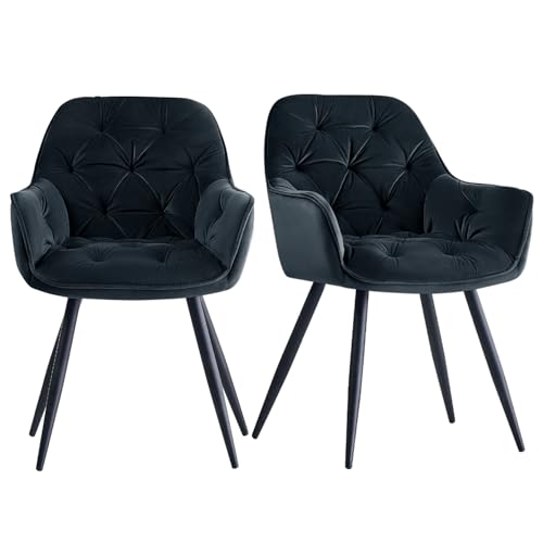 JYMTOM Esszimmerstühle mit dickem Samtstoff gepolsterter Sitz, Metallbeinen, Armlehnen und Rückenlehne Eckstuhl für Lounge Wohnzimmer(schwarz,2) von JYMTOM