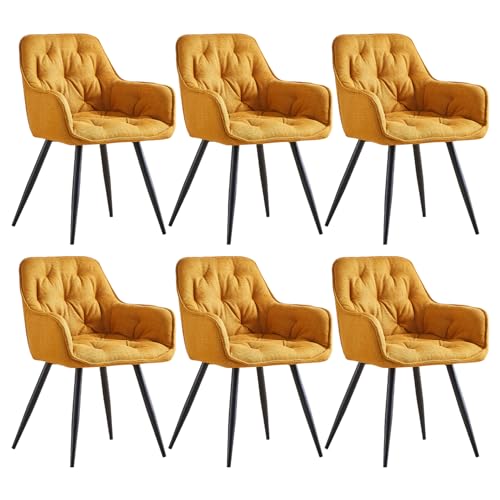 JYMTOM 6er-Set Esszimmerstühle mit dickem Samtstoff gepolsterter Sitz, Metallbeinen, Armlehnen und Rückenlehne Eckstuhl für Lounge Wohnzimmer (6, Dunkelgelb) von JYMTOM