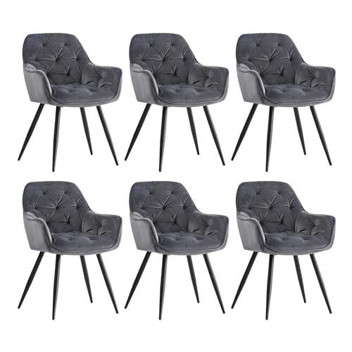 JYMTOM 6er-Set Esszimmerstühle mit dickem Samtstoff gepolsterter Sitz, Metallbeinen, Armlehnen und Rückenlehne Eckstuhl für Lounge Wohnzimmer (6, Grau) von JYMTOM