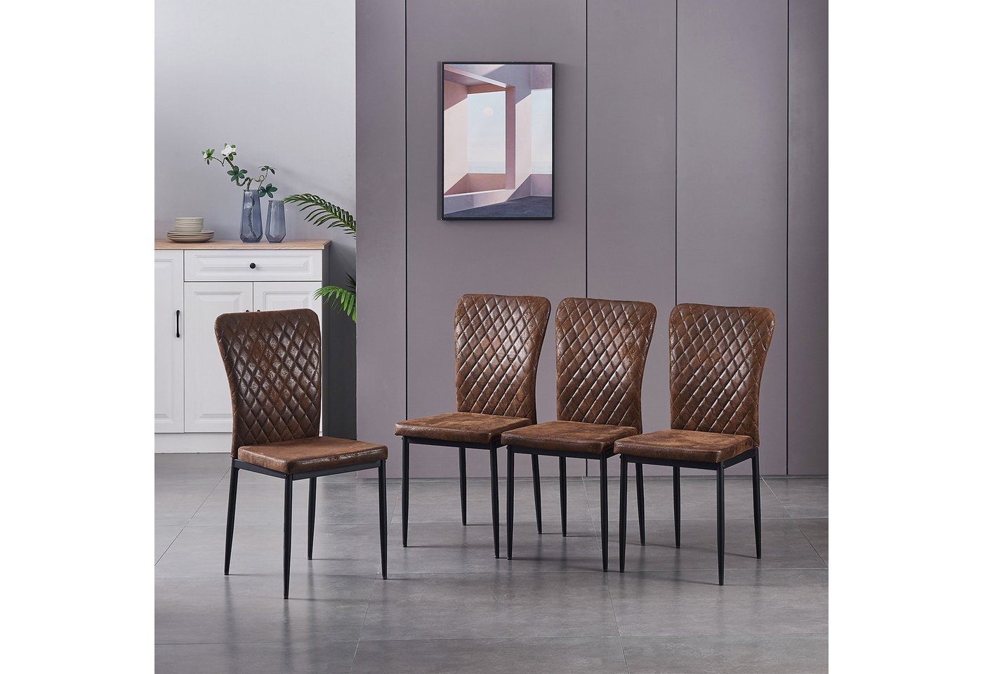 JYMTOM Esszimmerstuhl Samt/Kunstleder, hoher Lehne, Metallgestell, 4/6er-Set (4 St), Kunstleder, Gitter-Design, für Wohnzimmer, Büro, Klassenzimmer von JYMTOM