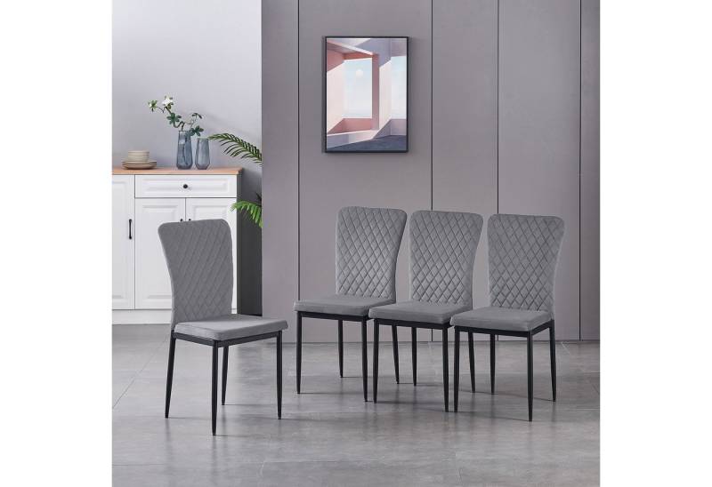 JYMTOM Esszimmerstuhl Samt/Kunstleder, hoher Lehne, Metallgestell, 4/6er-Set (4 St), Samt, Gitter-Design, für Wohnzimmer, Büro, Klassenzimmer von JYMTOM
