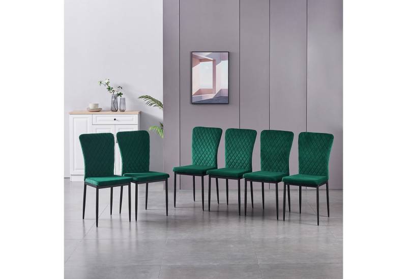 JYMTOM Esszimmerstuhl Samt/Kunstleder, hoher Lehne, Metallgestell, 4/6er-Set (6 St), Samt, Gitter-Design, für Wohnzimmer, Büro, Klassenzimmer von JYMTOM