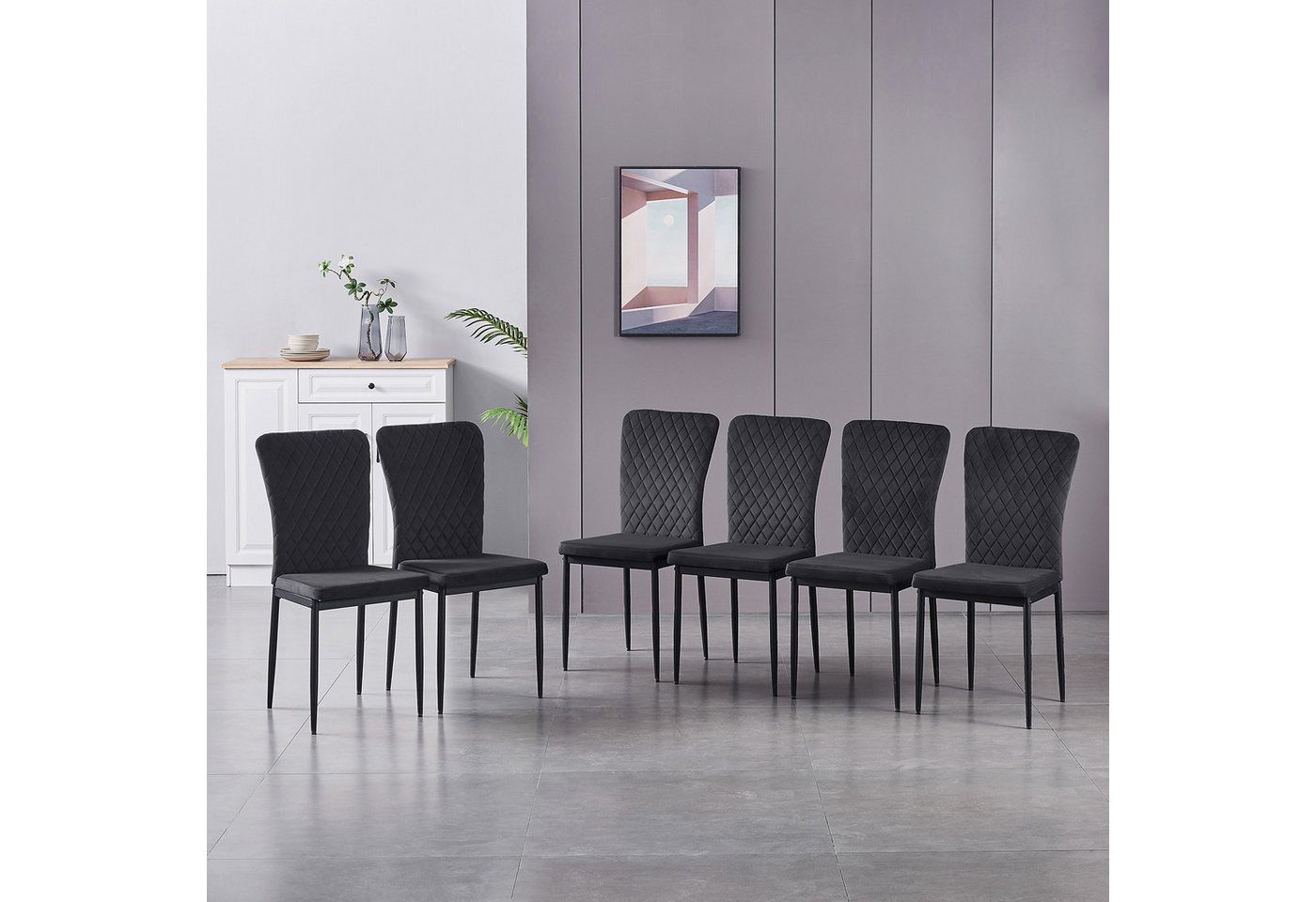 JYMTOM Esszimmerstuhl Samt/Kunstleder, hoher Lehne, Metallgestell, 4/6er-Set (6 St), Samt, Gitter-Design, für Wohnzimmer, Büro, Klassenzimmer von JYMTOM