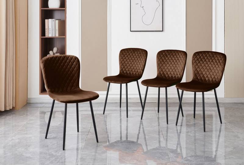 JYMTOM Esszimmerstuhl mit Rücklehne und Beinen aus Metall, Retro-Design (4 St), Polsterstühle für Küche, Esszimmer und Bar, 85.5×58×45.5cm von JYMTOM