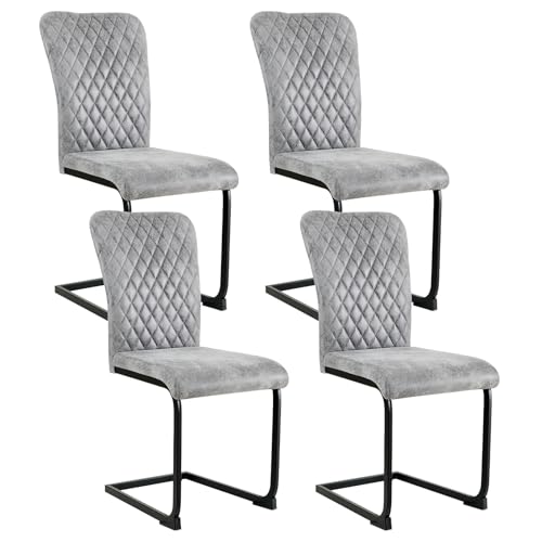 JYMTOM Freischwinger Schwingstuhl Esszimmerstuhl mit Wildlederimitat-Bezug und hoher Rücklehne, Metallgestell, Küchenstuhl für Wohnzimmer Konferenzraum und Esszimmer (4, Künstliches Wildleder Grau) von JYMTOM