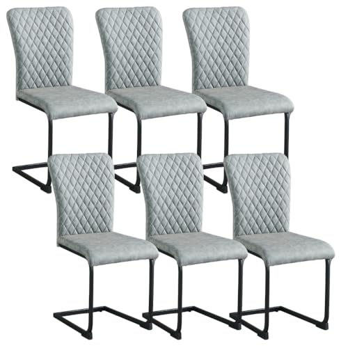 JYMTOM Freischwinger Schwingstuhl Esszimmerstuhl 6er Set mit Kunstleder-Bezug und hoher Rücklehne, Metallgestell, Küchenstuhl für Wohnzimmer Konferenzraum und Esszimmer (6, PU Grau) von JYMTOM