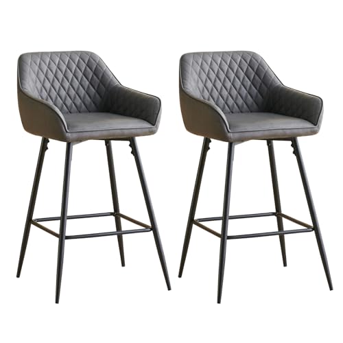 JYMTOM Kunstleder Barhocker, 2er-Set, Barstühle mit gepolsterter Sitz, Rückenlehne, Armlehne und Metallbeine, Bistrohocker für Esszimmer, Bar und die Frühstückstheke in der Küche (2, dunkelgrau) JYMTOM Kunstleder Barhocker, 2er-Set, Barstühle mit gepolsterter Sitz, Rückenlehne, Armlehne und Metallbeine, Bistrohocker für Esszimmer, Bar und die Frühstückstheke in der Küche (2, dunkelgrau) von JYMTOM