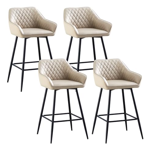 JYMTOM Kunstleder Barhocker, 4er-Set, Batstühle mit gepolsterter Sitz, Rückenlehne, Armlehne und Metallbeine, Bistrohocker für Esszimmer, Bar und die Frühstückstheke in der Küche (4, beige) von JYMTOM