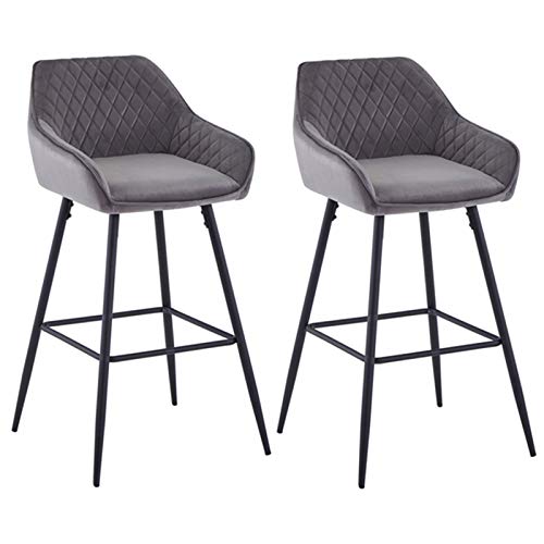 JYMTOM Samt Barhocker, 2er-Set, stoffgepolsterter Sitz mit Rückenlehne und Armlehne, Barstühle mit Metallbeine, Bistrohocker für Esszimmer, Bar und die Frühstückstheke in der Küche (2, grau) von JYMTOM