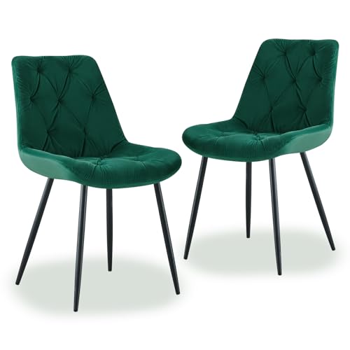 JYMTOM Samt Esszimmerstuhl 2er-Set Retro Design Wohnzimmerstuhl mit dicken gepolsterten Rückenlehnen, für Esszimmer Wohnzimmer Küche und Schlafzimmer (2, Grün) von JYMTOM