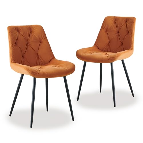 JYMTOM Samt Esszimmerstuhl 2er-Set Retro Design Wohnzimmerstuhl mit dicken gepolsterten Rückenlehnen, für Esszimmer Wohnzimmer Küche und Schlafzimmer (2, Orange) von JYMTOM