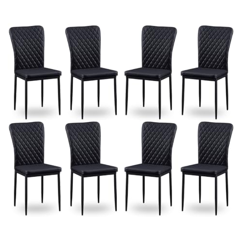 JYMTOM Wohnzimmerstühle Esszimmerstühle mit Samt-Bezug, hoher Rückenlehne, Metallgestell und modernem Gitter-Design für Wohnzimmer, Esszimmer, Konferenzraum und Klassenzimmer (8, PU schwarz) von JYMTOM