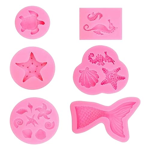 Meerestiere Fondant Formen 3D 6 Stück Ozean Silikon Backform Diy Silikon Seifenform Meerjungfrau Schwanz Silikonform Seestern Seepferdchen Muschel (Schildkröte - 6 Stück) von JYNLJKBF