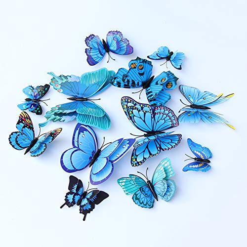 JYPHM 24 Stück 3D Schmetterlinge Deko Abnehmbare Dekoration Wandtattoo Butterfly Wandsticker Schmetterling Wandaufkleber Heimdeko Kinderzimmer Schlafzimmer Deko Blau von JYPHM
