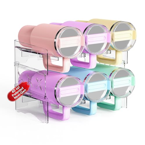 JYPS Stapelbarer Flaschen Organizer Schrank, 2 Tier Flaschenhalter für Stanley Cup mit Henkel Organizer, 2er-Pack Weinregal Hält bis zu 6 Flaschen, Wasserflaschenhalter Kitchen Schrank Cabinet von JYPS