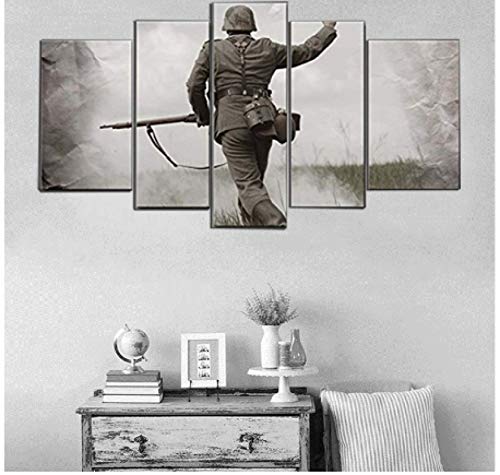 JYSHC Leinwandbilder Schwarzweiss Deutscher Soldat Weltkrieg Kunstkunst Bilder Wohnkultur Kx88Vn 150X100Cm 5 Stück Ohne Rahmen von JYSHC
